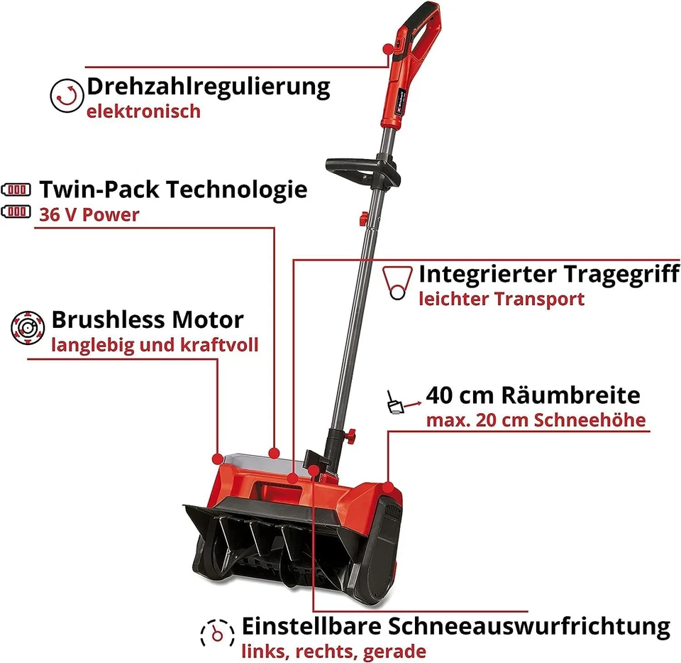 Einhell Akku-Schneefräse GE-ST 36/40 Li E-Solo Power X-Change (Li-Ion, 36 V - Bild 3 von 4
