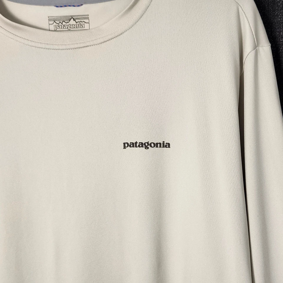 Patagonia Tech Fish Shirt Pere Marquette River Lodge Graphic Tee Men Large Tan - Image 3 of 4