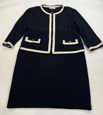 St. John 2Pc Dress Suit Skirt Black w/ Cream Trim Jacket Size 10 Skirt Medium