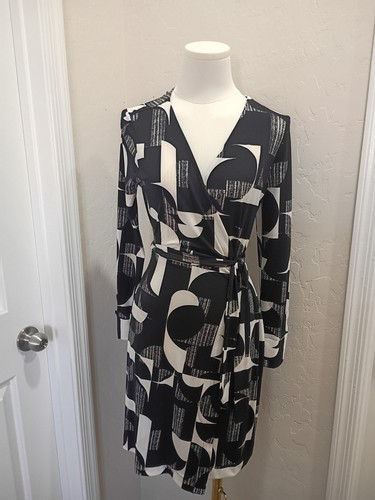 ANN TAYLOR WOMEN'S BLK/WHT RETRO WRAP DRESS W/TIE Sz. Small