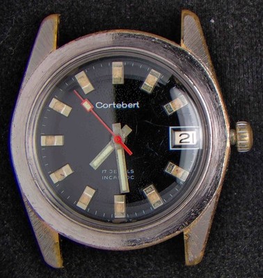 Cortebert schwarzes Zifferblatt Taucher Herren Handaufzug Vintage Uhr -- läuft/reparaturen