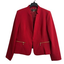 Black Label by Evan-Picone Red Blazer Gold Zip Pockets Women's Size 16 Office