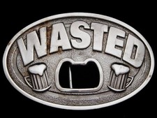 MG21107 COOL  WASTED  BEER MUGS BOTTLE OPENER BOOZE BELT BUCKLE