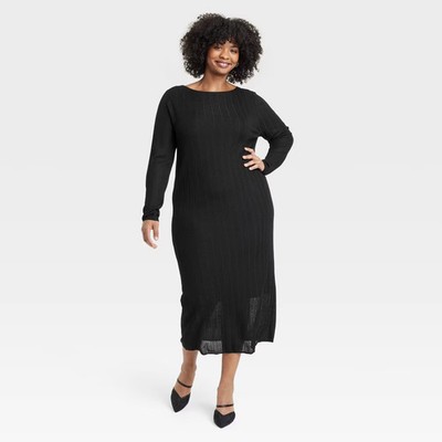 knee length dresses for ladies Campbell Black Long-Sleeve Maxi Dress With Lace Detail – Club L London