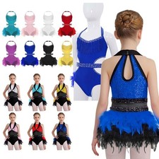 Girl Tulle Skirted Leotard Latin Jazz Hip Hop Bodysuit Costume Lyrical Dancewear