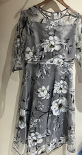 Floryday Dress Size M 12-14 Grey Floral Short Sleeve Fit Flare Mesh Midi Party