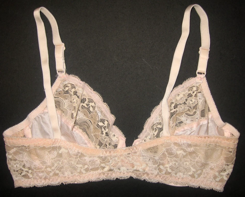 Sujetador de Colección Años 80 LILY OF FRANCE Sedoso Suave Rosa Satinado Floral Encaje Cierre Frontal 36C Foto 2 de 4