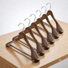 6-Pack Wide Shoulder Wooden Suit Hangers Heavy Duty Non-Slip Bar
