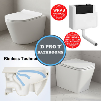 BTW spülrandloses WC eckig/rund Softclose Kurzausstand WC optional Spülkasten