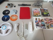 Red Nintendo Wii Console System Bundle w/ 8 Games Controller Nunchuck Big Brain