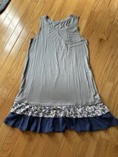 Logo Lori Goldstein Blue Print Ruffle Hem Tank XS