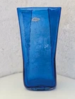 Blenko Glass 8813SC Crackled Small Paper Bag Vase Cobalt Blue