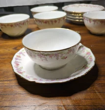 Antique Limoges Charles Ahrenfeldt Teacup & Saucer Rose Pattern - Large