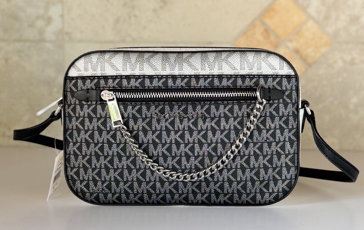 Michael Kors Jet Set Item Zip Chain Crossbody Bag MK Silver