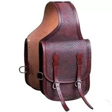 Classic Western Basket Hand Tooled Horse Saddle Bag for Horses.