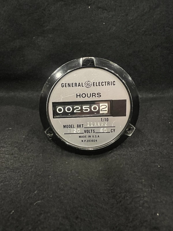 Vintage GE General Electric Hour Meter - Model 8KT - 120V 60CY - 250.2 Hours