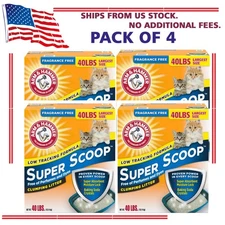 (4 Pack)Arm & Hammer Super Scoop Clumping Clay Cat Litter - Unscented, 40LB