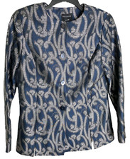 Doncaster Collection Blue  Silver Jacquard Button-Front Blazer - Size 12 Office