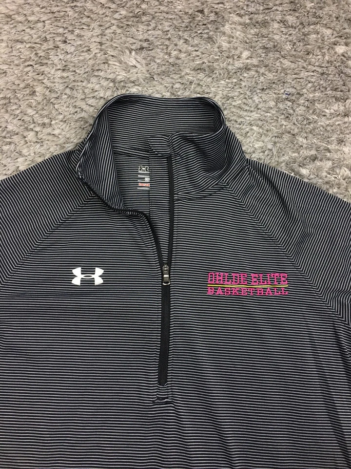 Suéter Under Armour Para Mujer Talla Pequeña 1/4 Cremallera Chaqueta Gris Suelto Rayas Foto 3 de 4