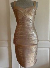 Vestido Corto Herve Leger Foil Sweetheart Oro Rosa Vendaje Talla S Nuevo con Etiquetas