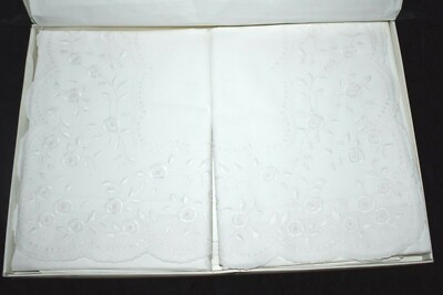 Luxury RICAMI A MANO Embroidered 1 Flat Sheet & 2 Pillowcases Queen Italy UNUSED
