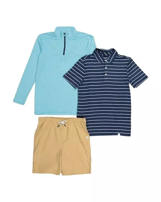 Tommy Bahama Boys Active Striped Polo Shirt Rash Guard Khaki