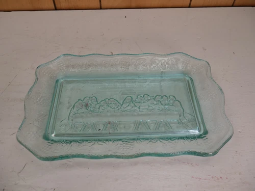 Vintage Blue Tiara Indiana Glass Bread Plate Tray The Last Supper