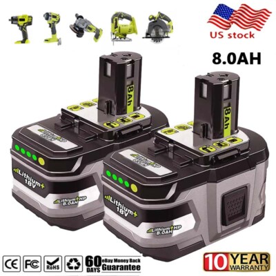 2-PACK For RYOBI 18V 8.0Ah P108 High Capacity Battery 18 Volt Li-Ion One Plus