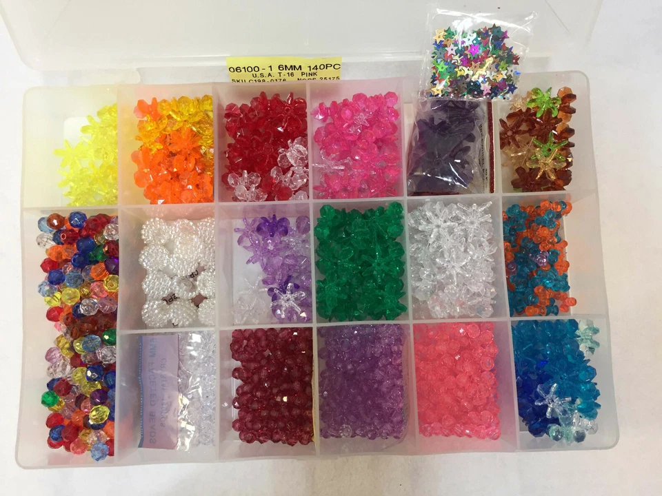Bead Lot Multi Color Assortment w/ Clear Plastic Storage Box & Beading Needles - Image 2 of 4