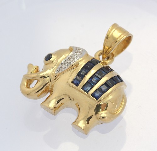 ♦ Elefant Hals Ketten Anhänger 18 kt 18k 750 er Gelb Gold mit Saphiren Diamanten - Bild 3 von 11