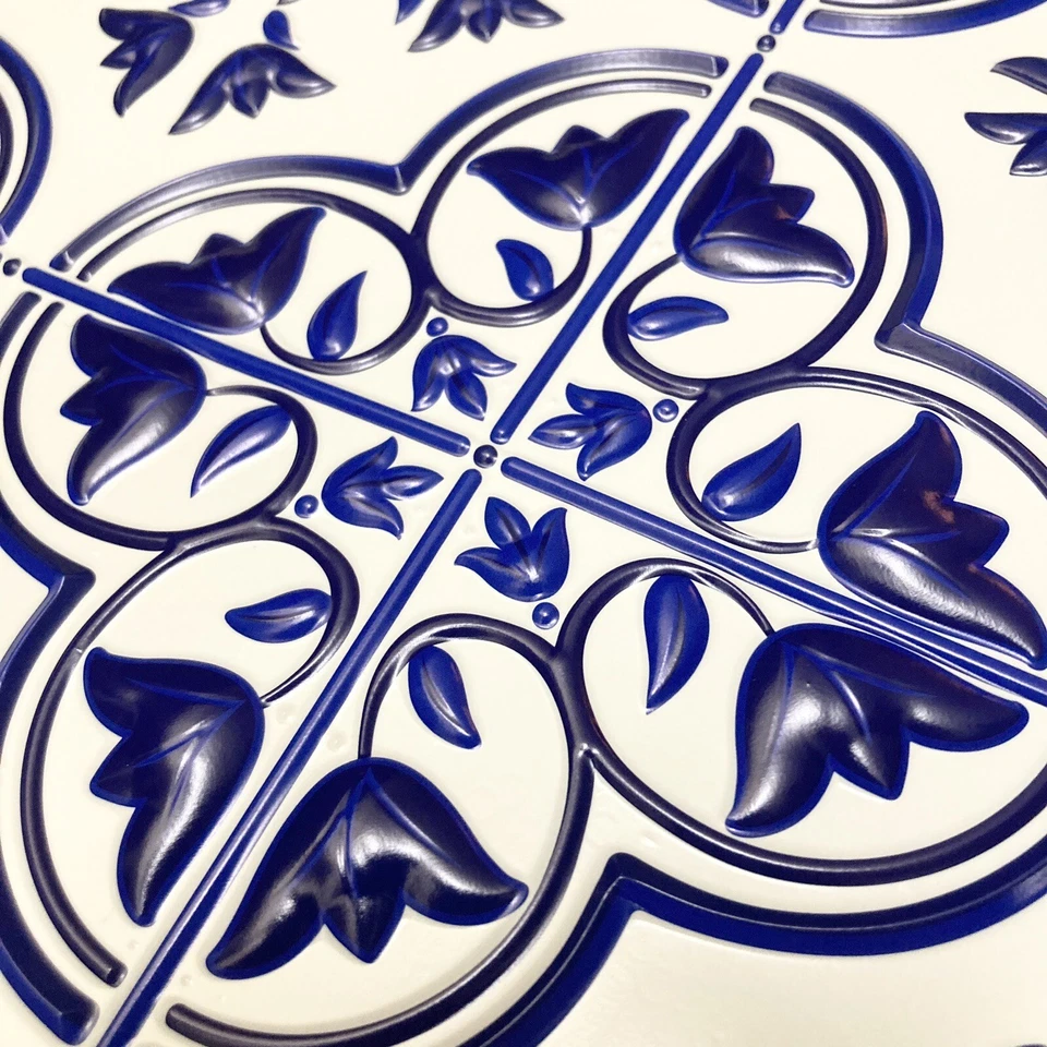 3D Blue White Floral Peel Stick Vinyl Wall Tile Backsplash Lightweight 12" - Image 3 of 4