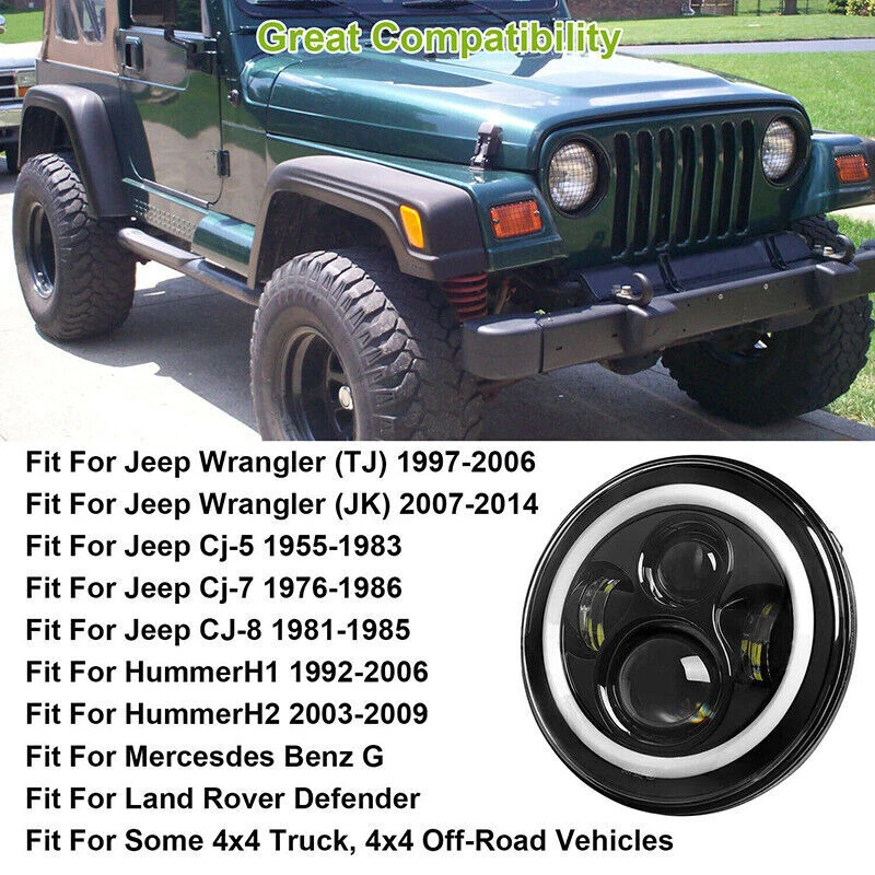 For Jeep Wrangler JK 2007-2018 Combo DOT 7'' LED Headlights Turn Fog Lights Kits - Image 2 of 4