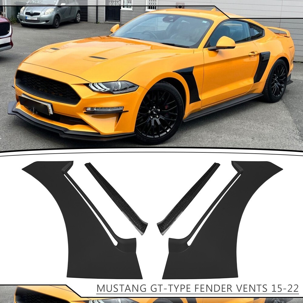 2pcs Fit 24-25 Ford Mustang GT-Type Front Side Fender Vent Cover Matte Black ABS