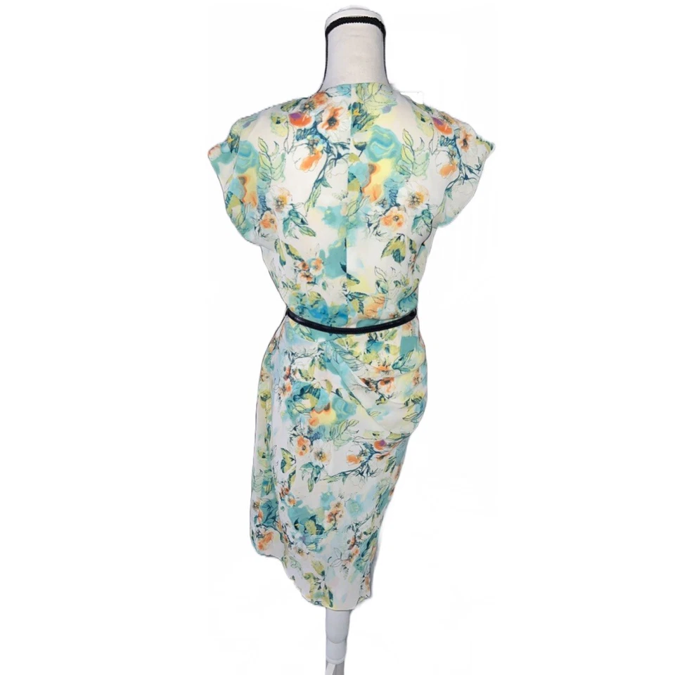 Vestido Robert Rodriguez Mediano S Estampado Floral Imitación Envoltura Drapeado Mangas Gorra Foto 3 de 4