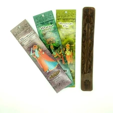 3 Packs of 10 Incense Sticks+Wooden Burner Combo Pack Jasmine Patchouli 