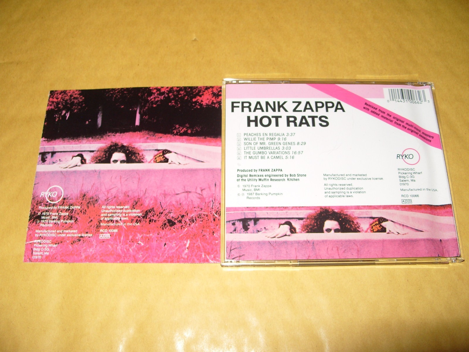 Frank Zappa - Hot Rats 6 Tracks 1987 ryko cd + Inlays Excellent Condition. (A)