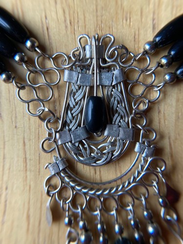 New Handmade Peruvian Alpaca Silver Black Beaded Chocker Necklace 17" Long - Picture 19 of 24
