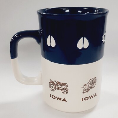 IOWA Farming Coffee Mug ~ 20 oz Two-Tone ~ Embossed Tractor, Corn, Barn, Hog