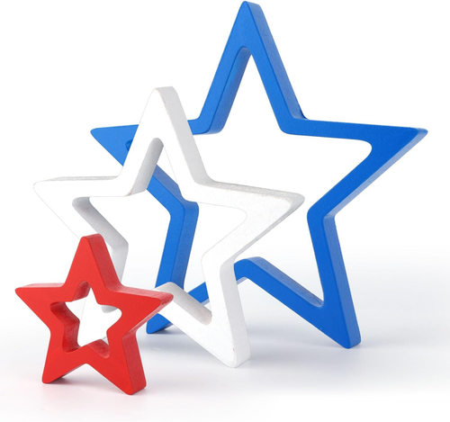 3Pcs Independence Day Wooden Star Signs, Patriotic 4Th of July Table Decorations