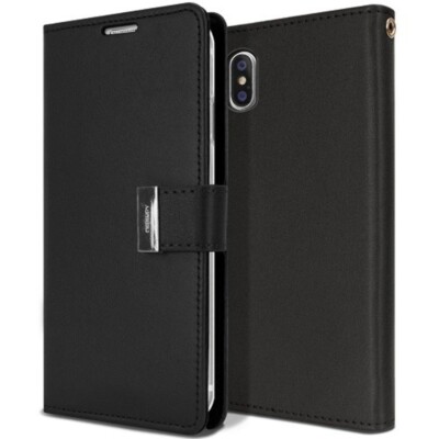 GOOSPERY Rich Diary Leather Wallet Case for iPhone XR 6.1  BLACK
