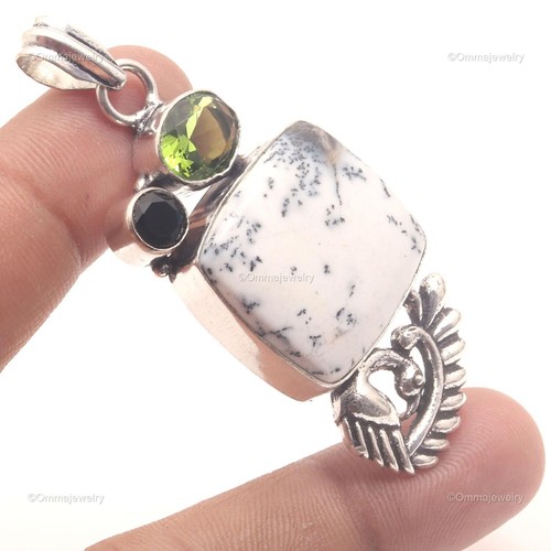 AD Beads Tourmaline Gemstone Pendant - Natural Stone In Silver Plated Setting, 40mm, With 31" Chain & Gift Bag