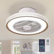 LOKUNM 16″ Gold Flush-Mount Ceiling Fan with Light & Remote – 6 Speeds, Dimmable