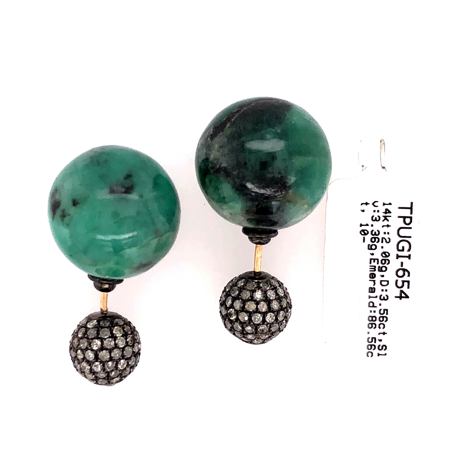 3.56ct Diamond Emerald Tunnel Stud Earrings 925 Sterling Silver image 3