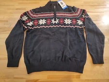 Weatherproof Vintage Cotton Long Sleeve 1/4 Zip Black Winter Sweater Men's Large