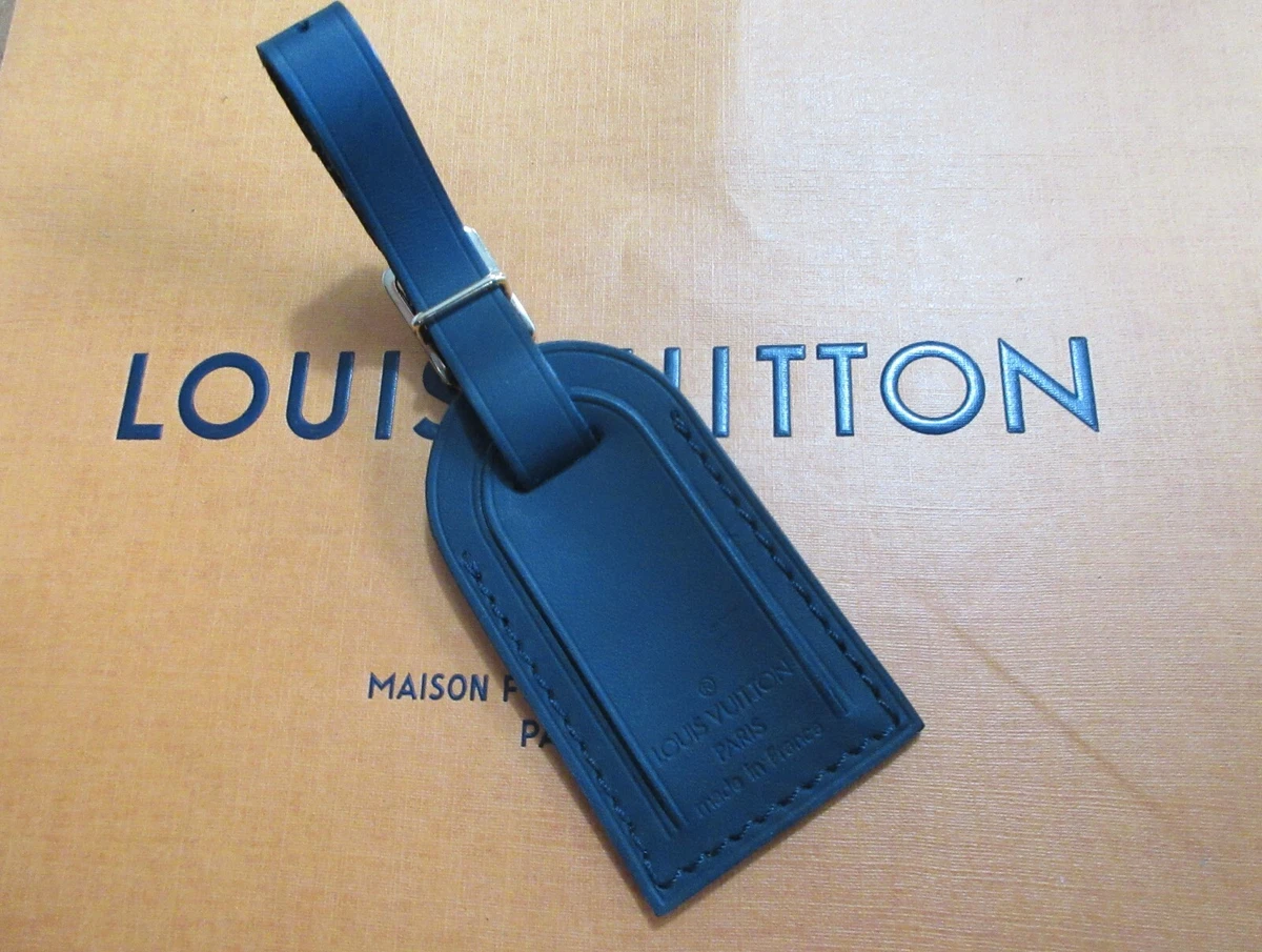 Louis Vuitton Small Black Leather Luggage Tag with brass hw Stamped T.K on  back