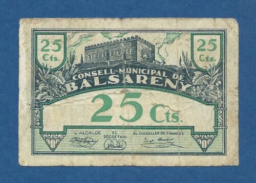 CONSELL MUNICIPAL DE BALSARENY -- 25 CENTIMOS ( 1937 ) -- BC- -- 2ª EMISION . - Picture 1 of 2
