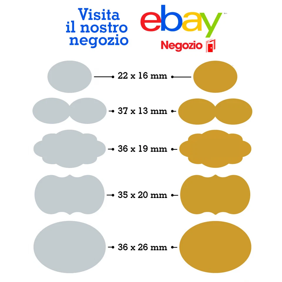 50 Etichette adesive personalizzate bollini 36X26 MM - Colore oro, argento - Immagine 2 di 3