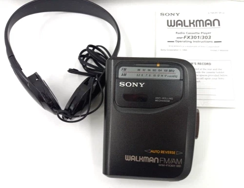 Vintage Sony Walkman WM-FX301 Auto Reverse Cassette Player AM/FM Headset, Manual