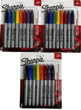 Sharpie Permanent Markers Fine Point 8 Pack Assorted Colors - LOT OF 3
