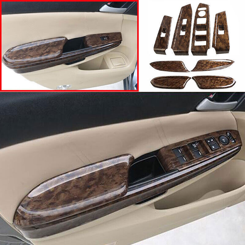Fit For Honda Accord 2008-2013 Dark Wood Grain Window Lock Lift Panel Frame 8pcs